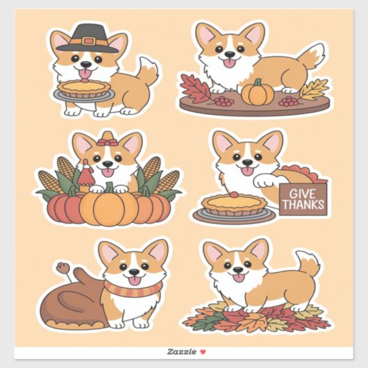 Corgi Thanksgiving Aufkleber (Blatt)