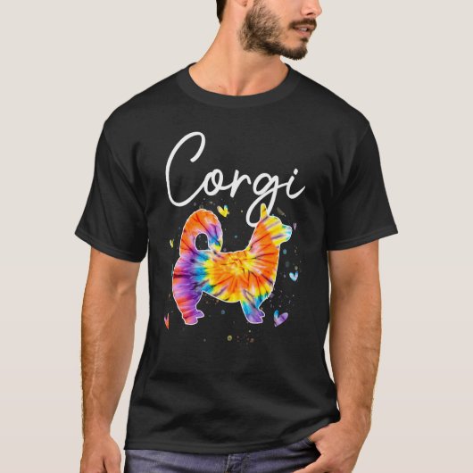 Corgi-Tie-Dye-Regenbogen-Hund T-Shirt (Vorderseite)