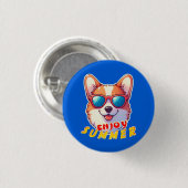 Corgi trägt eine Sonnenbrille Genießen Sie den Som Button (Vorne & Hinten)