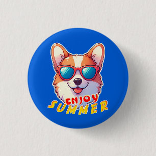 Corgi trägt eine Sonnenbrille Genießen Sie den Som Button