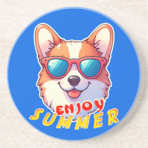 Corgi trägt eine Sonnenbrille Genießen Sie den Som Getränkeuntersetzer