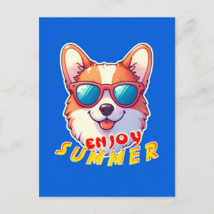 Corgi trägt eine Sonnenbrille Genießen Sie den Som Postkarte