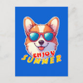 Corgi trägt eine Sonnenbrille Genießen Sie den Som Postkarte (Vorderseite)