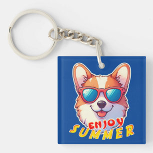 Corgi trägt eine Sonnenbrille Genießen Sie den Som Schlüsselanhänger