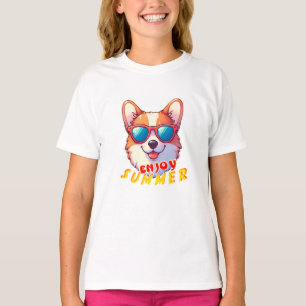Corgi trägt eine Sonnenbrille Genießen Sie den Som T-Shirt