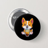 Corgi trinkt Boba Bubble Tee Drink Dog Anime Kaw Button (Vorne & Hinten)