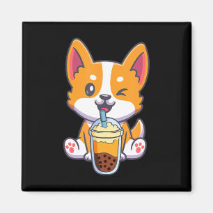 Corgi trinkt Boba Bubble Tee Drink Dog Anime Kaw Magnet