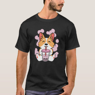 Corgi trinkt Boba süße Kawaii-Illustration T-Shirt