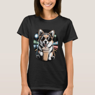 Corgi trinkt Eiskaffee Tier Hund Meme T-Shirt