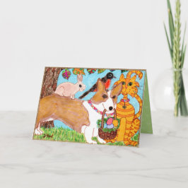 Corgi u. Freunde mit Ei-Korb-Volkskunst Ostern Feiertagskarte