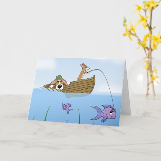 Corgi-u. Sohn-Fischen-Karte Karte (Gelbe Blume)