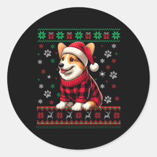 Corgi Ugly Christmas Funny Weihnachtsmannmütze Buf Runder Aufkleber