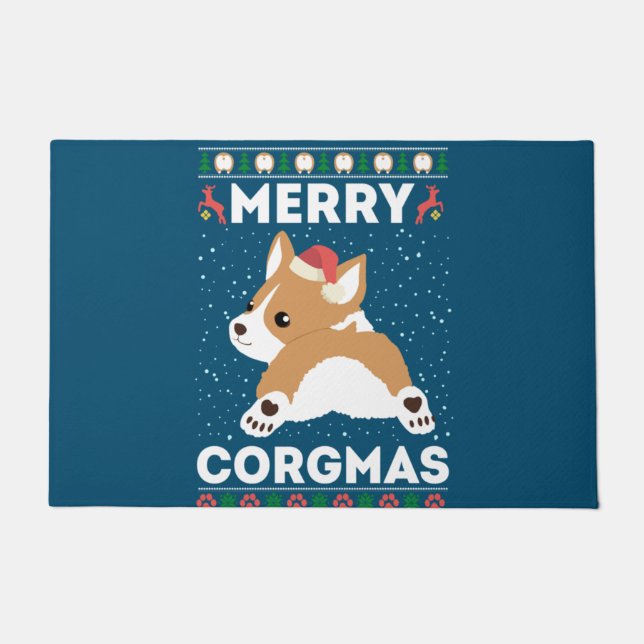 Corgi Ugly Christmas Sweater Style Merry Corgmas Fußmatte (Vorderseite)
