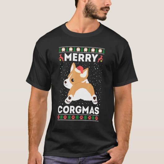 Corgi Ugly Christmas Sweater Style Merry Corgmas S T-Shirt (Vorderseite)