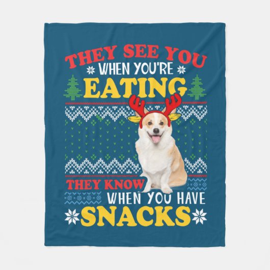 Corgi Ugly Christmas They See You're Eating Xmas Fleecedecke (Vorderseite)