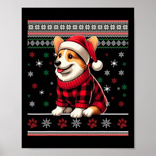 Corgi Ugly Funny Weihnachtsfeier Weihnachtsmannmüt Poster (Vorne)