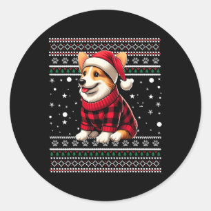 Corgi Ugly Funny Weihnachtsmannmütze Buffalo Karie Runder Aufkleber