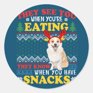 Corgi Ugly Weihnachten sie sehen Sie essen Weihnac Runder Aufkleber