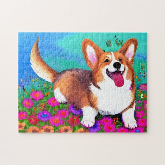 Corgi und Blume Puzzle (Horizontal)