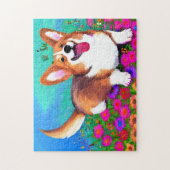Corgi und Blume Puzzle (Vertikal)