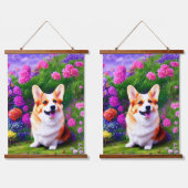 Corgi und Blume Wandteppich Mit Holzrahmen (Doppelt)