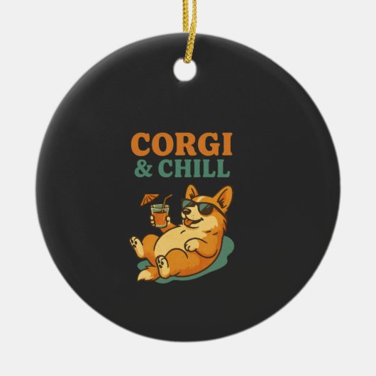 Corgi und Chillen Keramik Ornament (Vorne)