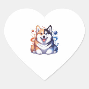 Corgi und Husky auf der Raumfahrt Yin und Yang Ess Herz-Aufkleber