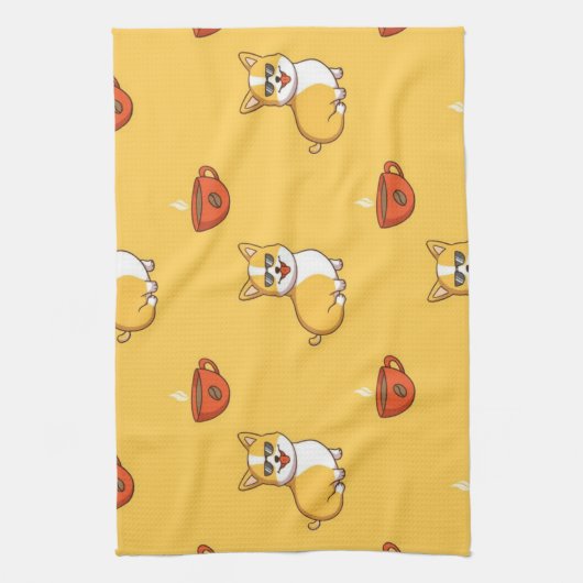 Corgi und Kaffeemuster Geschirrtuch (Vertikal)