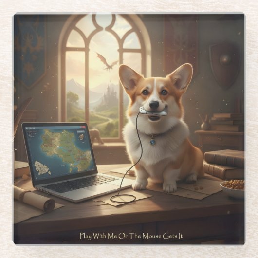 Corgi und Maus Glasuntersetzer (Vorderseite)