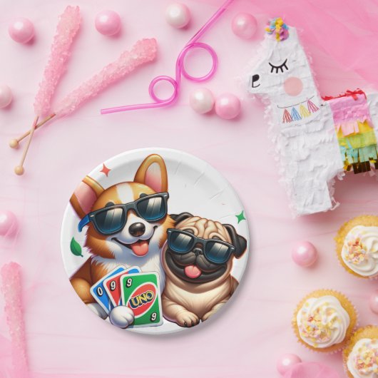 Corgi und Mops Uno Card Game Pappteller (Party)