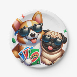 Corgi und Mops Uno Card Game Pappteller