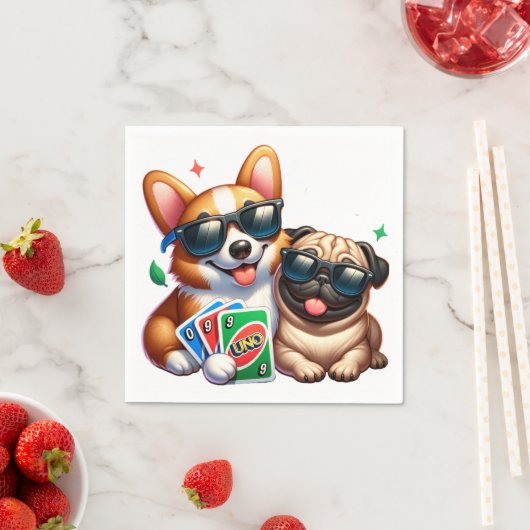 Corgi und Mops Uno Card Game Serviette (Beispiel)