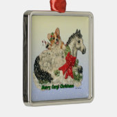 Corgi-und Pony-Weihnachtsverzierung Silbernes Ornament (Rechts)