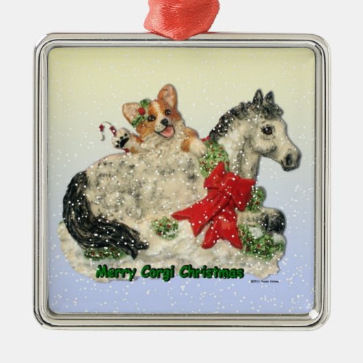 Corgi-und Pony-Weihnachtsverzierung Silbernes Ornament (Vorne)