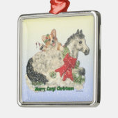 Corgi-und Pony-Weihnachtsverzierung Silbernes Ornament (Links)