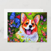 Corgi und Schmetterlingskunst Postkarte (Vorne/Hinten)
