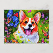 Corgi und Schmetterlingskunst Postkarte (Vorderseite)