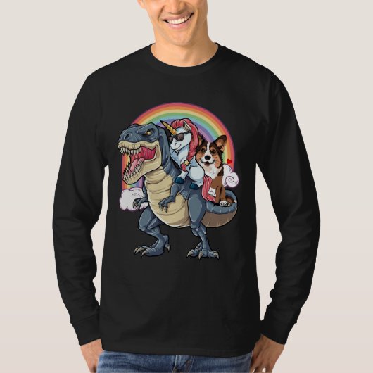 Corgi Unicorn Ride T Rex T-Shirt (Vorderseite)