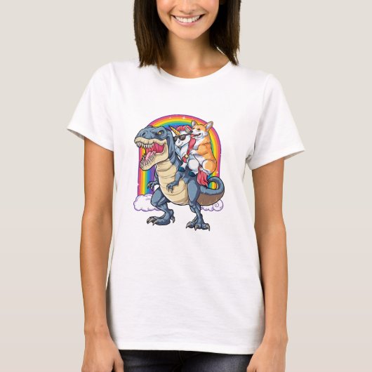 Corgi Unicorn Riding Dinosaur T rex Shirt für Männ (Vorderseite)
