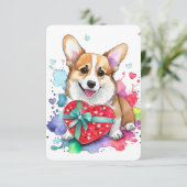Corgi Valentine's Day Card - Aquarellhund Dankeskarte (Stehend Vorderseite)