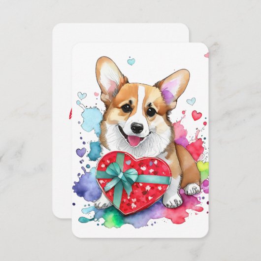 Corgi Valentine's Day Card - Aquarellhund Dankeskarte (Vorne/Hinten)
