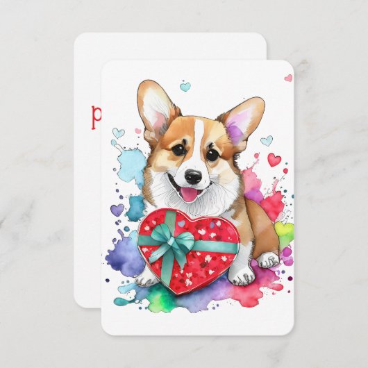 Corgi Valentine's Day Card - Aquarellhund Dankeskarte (Vorne/Hinten)