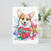 Corgi Valentine's Day Card - Aquarellhund Dankeskarte (Stehend Vorderseite)