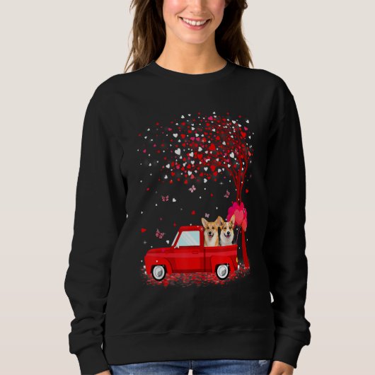 Corgi Valentine's Day Gifts Dogs Red Truck Hearts Sweatshirt (Vorderseite)