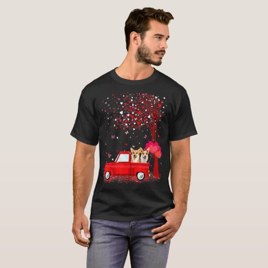 Corgi Valentine's Day Hunde Red Truck Herz T-Shirt (Vorne ganz)