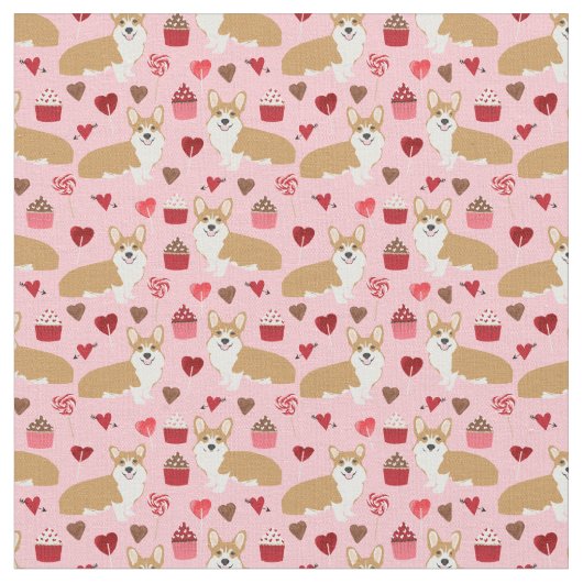 Corgi-Valentinsgruß-Gewebe - Rosa Stoff (Nahaufnahme)