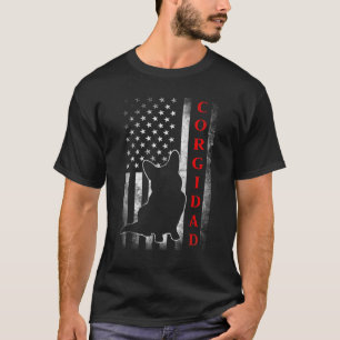 Corgi-Vater mit stolzer amerikanischer Flagge Hund T-Shirt