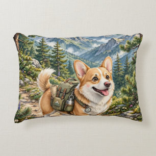 Corgi Wandern in Bergen Aquarell Akzent Kissen