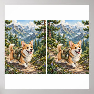 Corgi Wandern in Bergen Wasserfarbenposter Poster