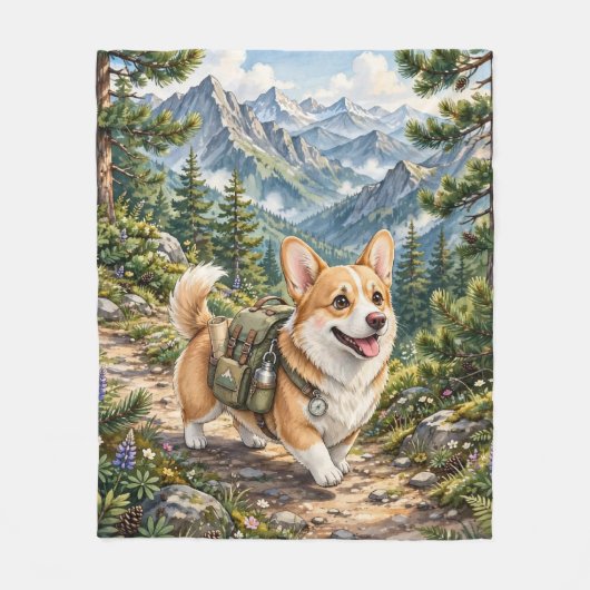 Corgi-Wanderung im Gebirge-Wasserfarben-Fleece-Dec Fleecedecke (Vorderseite)